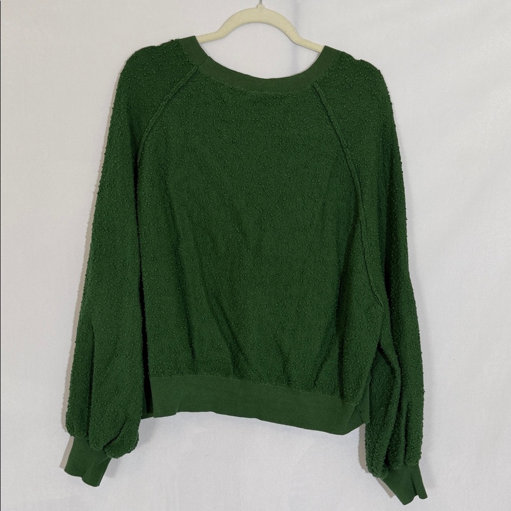 Free People Top Size M Green Cotton Textured Pullover EUC - Picture 3 of 10